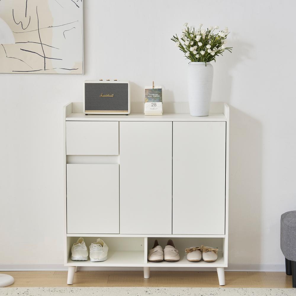 Merax Kommode / Sideboard / Schuhschrank mit verstellbaren Einlegeböden – Minimalistischer Home Organizer mit Massivholzbeinen , Weiß Bild 1