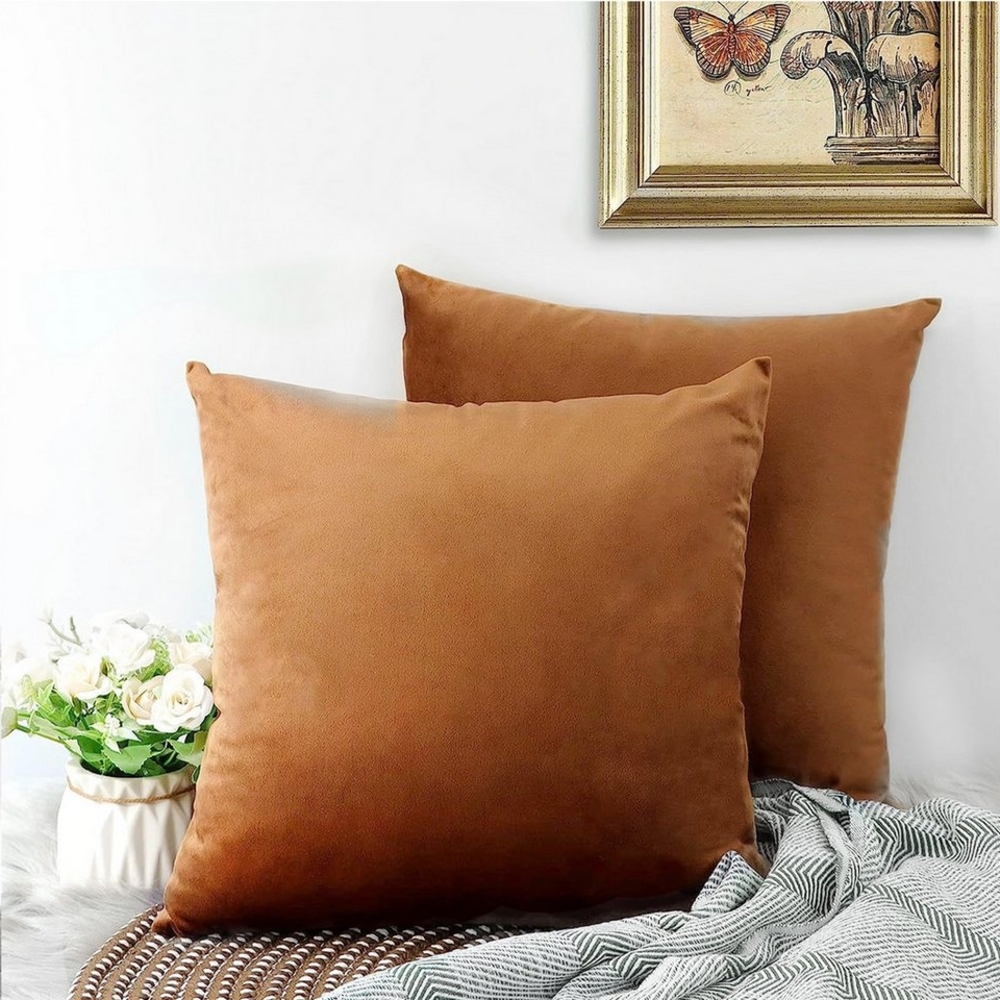 TAN. TOMI Kissenbezug Kissenbezug 40 x 40, Samt Uni Kissenhülle, Kissenbezüge, (2 Stück), Zierkissen Dekokissen Sofakissen Couchkissen Bild 1