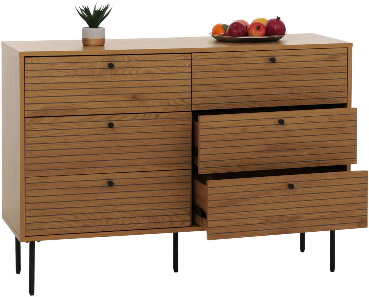 Kommode HWC-N78, Sideboard Schrank, 6 Schubladen, skandinavischer Stil Metall Holz Melamin MVG 85x120x40cm ~ natur Bild 1