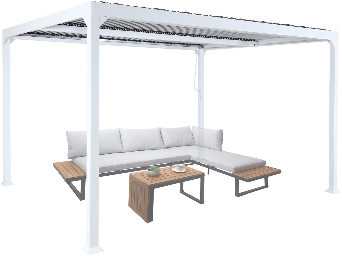 Alu Pergola HWC-L41, Lamellen-Pavillon Terrassenüberdachung, stabiles 8cm-Metall-Gestell 3x3,7m ~ weiß Bild 1