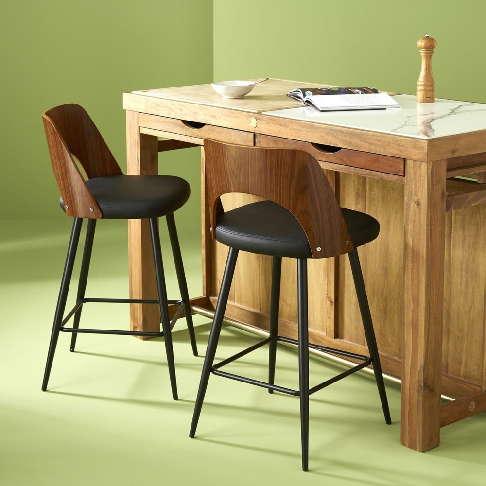 Signature Barstuhl aus schwarzem Vinyl L45 cm - AUSTIN - Blau Bild 1