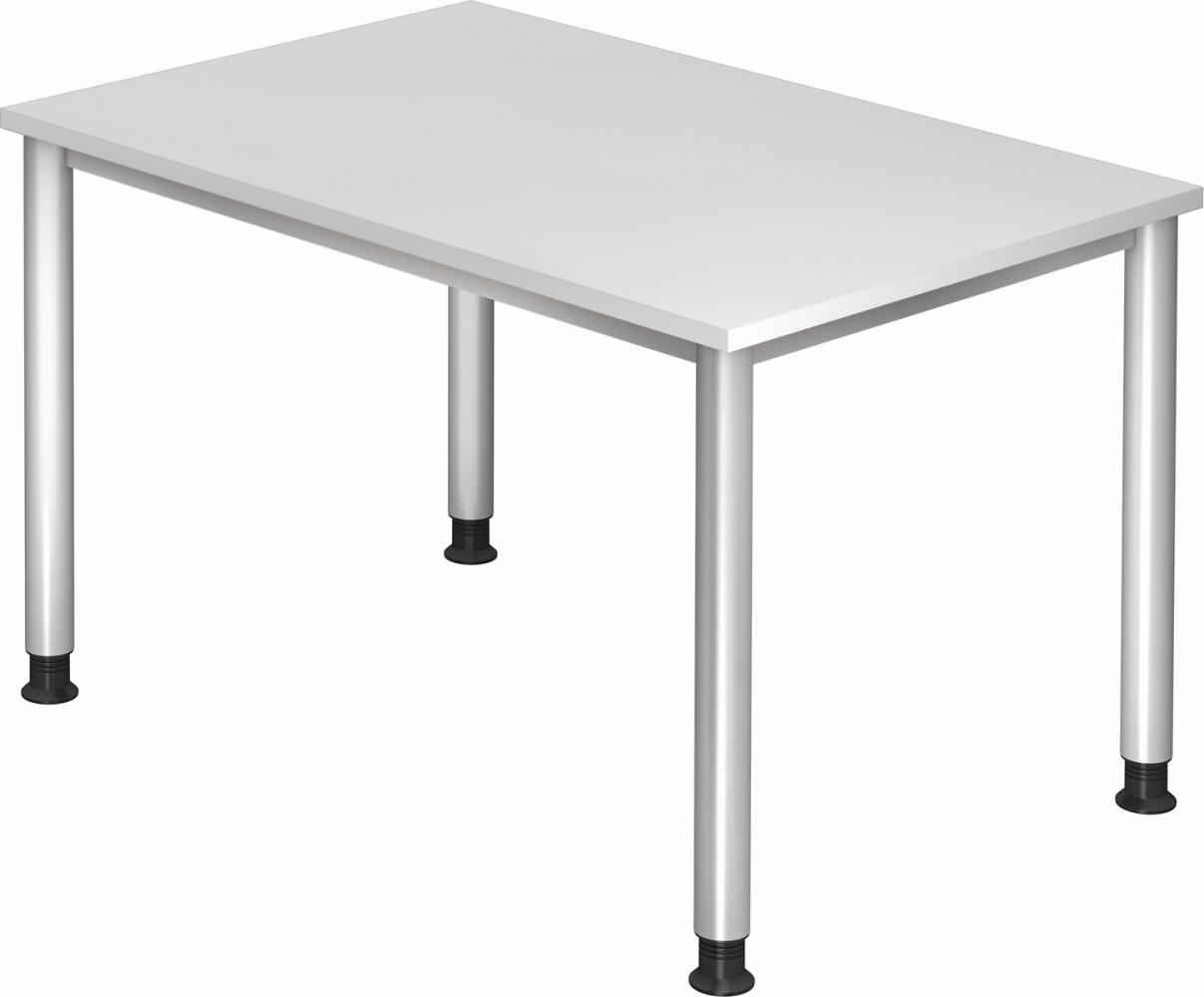 bümö höhenverstellbarer Schreibtisch H-Serie 120x80 cm in weiß, Gestell in Silber - PC Tisch klein für's Büro manuell höhenverstellbar, Computertisch verstellbar, HS-12-W Bild 1