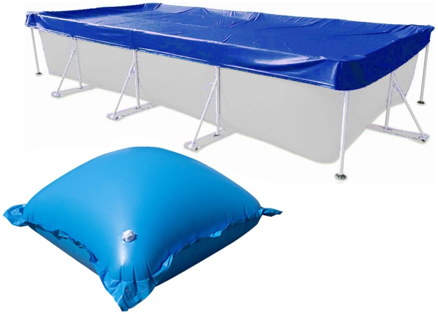 Abdeckplane mit 10 Luftkissen SET Rechteck 600x300cm Blau Übermaß Pool Winter Bild 1