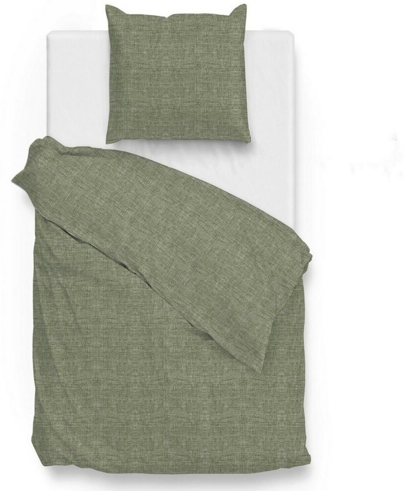 Zo! Home Cotton Bettwäsche 135x200 cm Lino Army green moosgrün meliert uni Bild 1