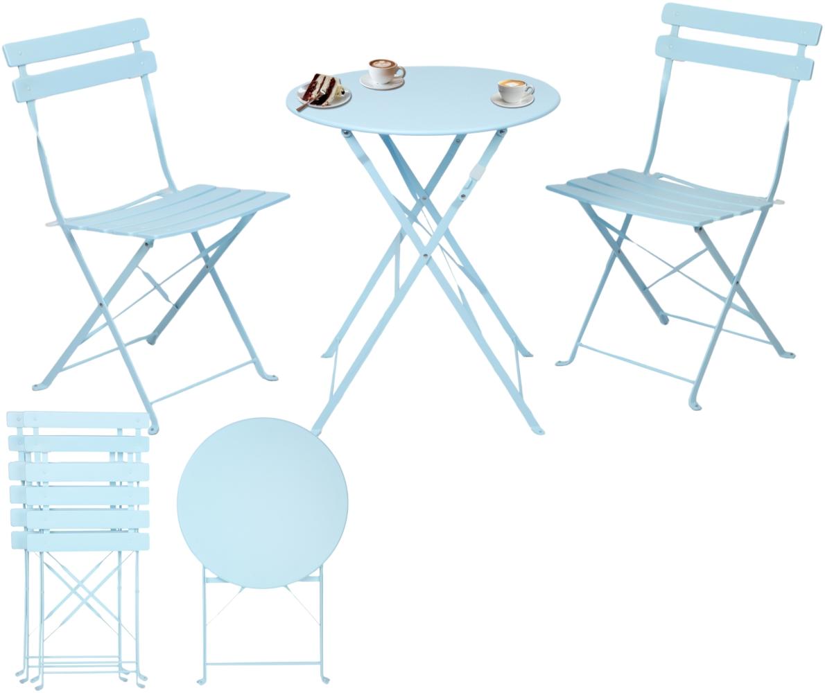 Albatros Bistroset 3-teilig Blau – Bistrotisch mit 2 Stühlen – klappbare Stühle und Tisch aus robustem Metall – optimal als Balkonmöbel Set oder Gartenmöbel in modernem Design Bild 1