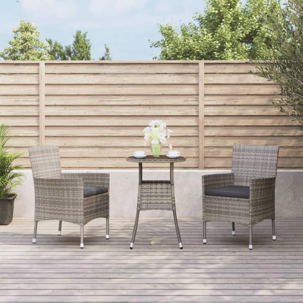 vidaXL 3-tlg. Garten-Bistro-Set mit Kissen Grau Poly Rattan 3187418 Bild 1