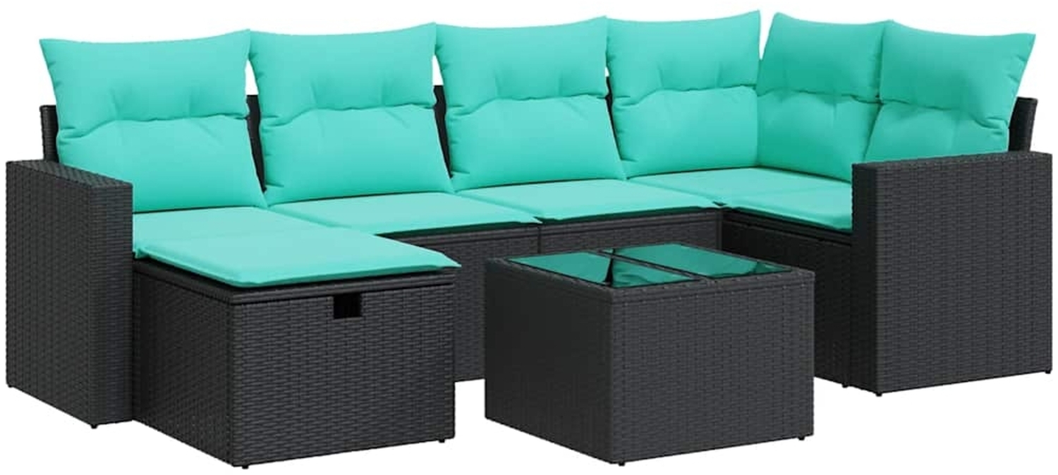 vidaXL 7-tlg. Garten-Sofagarnitur mit Kissen Schwarz Poly Rattan 3325393 Bild 1