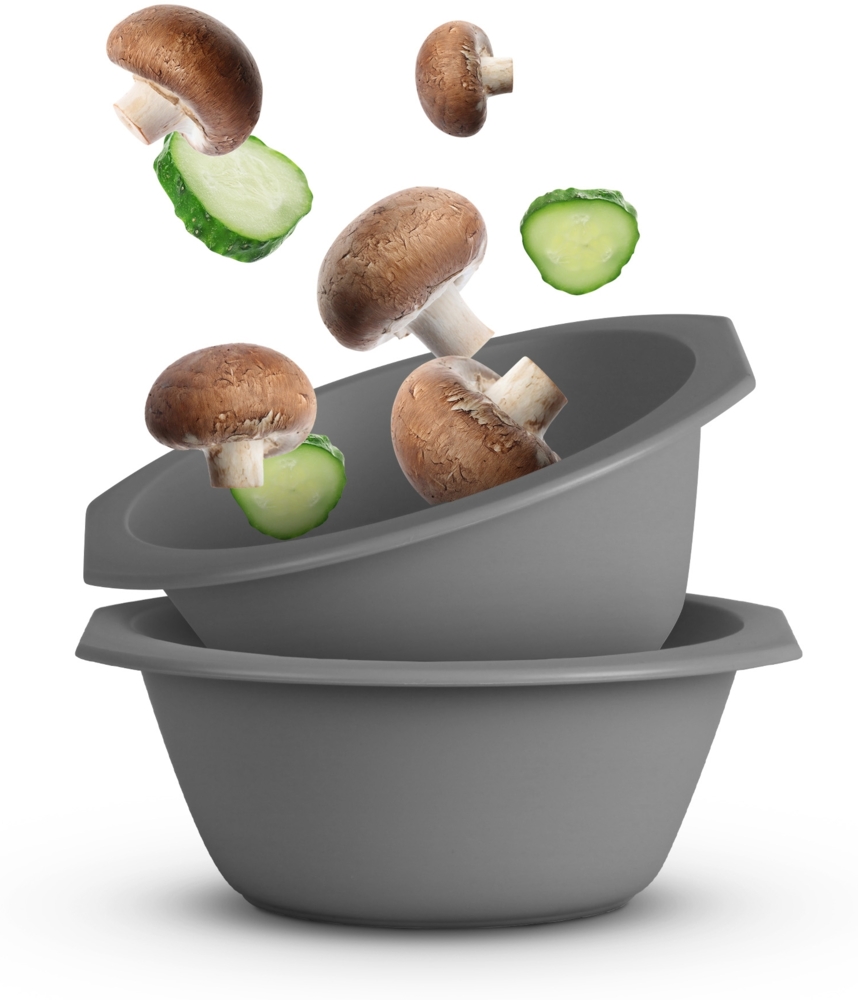 2er Pack Kunststoff Schüssel Plastikschüssel - BPA Frei - Spülmaschinenfest - ( Ø15,5cm / Grau ) Bruchfester PP - Müslischüssel Kinder Pasta Salat Bild 1