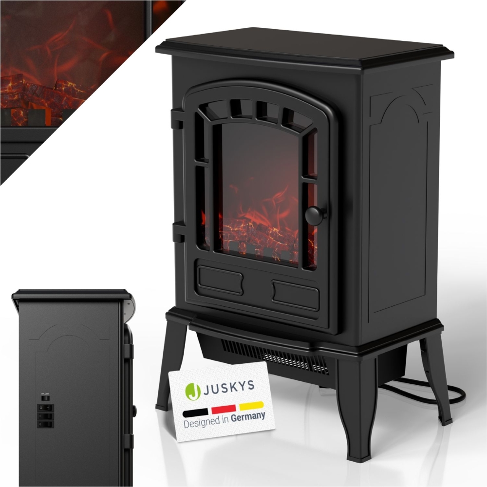 Juskys Elektrokamin 2000 W – Schwarz, elektrischer Standkamin mit Flammeneffekt, Heizfunktion, 2 Heizstufen, Thermostat & Sicherheitsabschaltung Bild 1