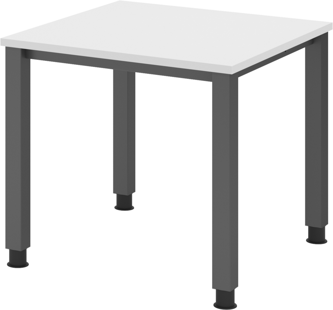 bümö manuell höhenverstellbarer Schreibtisch 80x80 cm in weiß, Metall-Gestell: Graphit - PC Tisch höhenverstellbar & belastbar bis 140 kg, Büro- und Computertisch klein, QS-08-W-G Bild 1