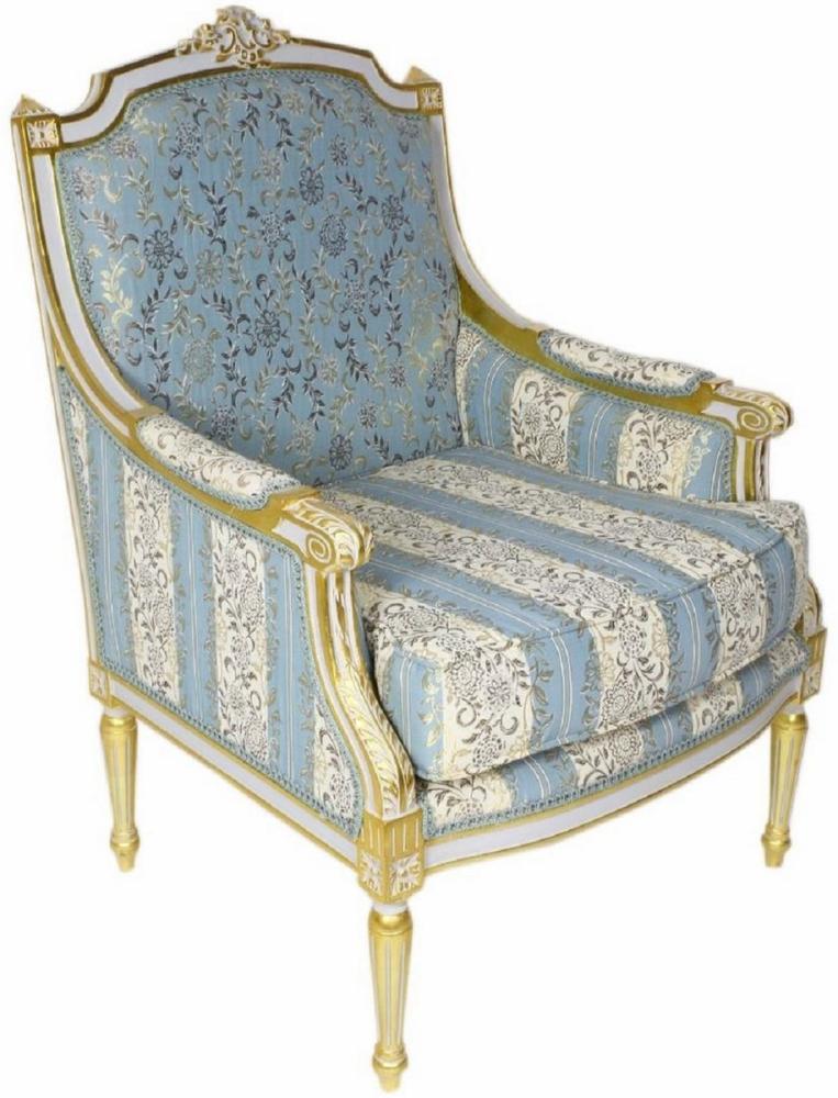 Casa Padrino Barock Lounge Thron Sessel mit elegantem Muster Türkis / Creme / Weiß / Gold 70 x 70 x H. 100 cm - Barock Möbel Bild 1