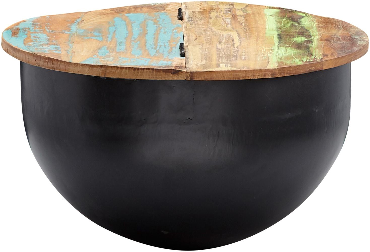 Kadima Design Industrie Stil Couchtisch "Serchio": Klappbare Tischplatte, Aufbewahrung, recyceltes Massivholz, Metallkörper. Schwarz, 60 x 60 x 34 cm Bild 1