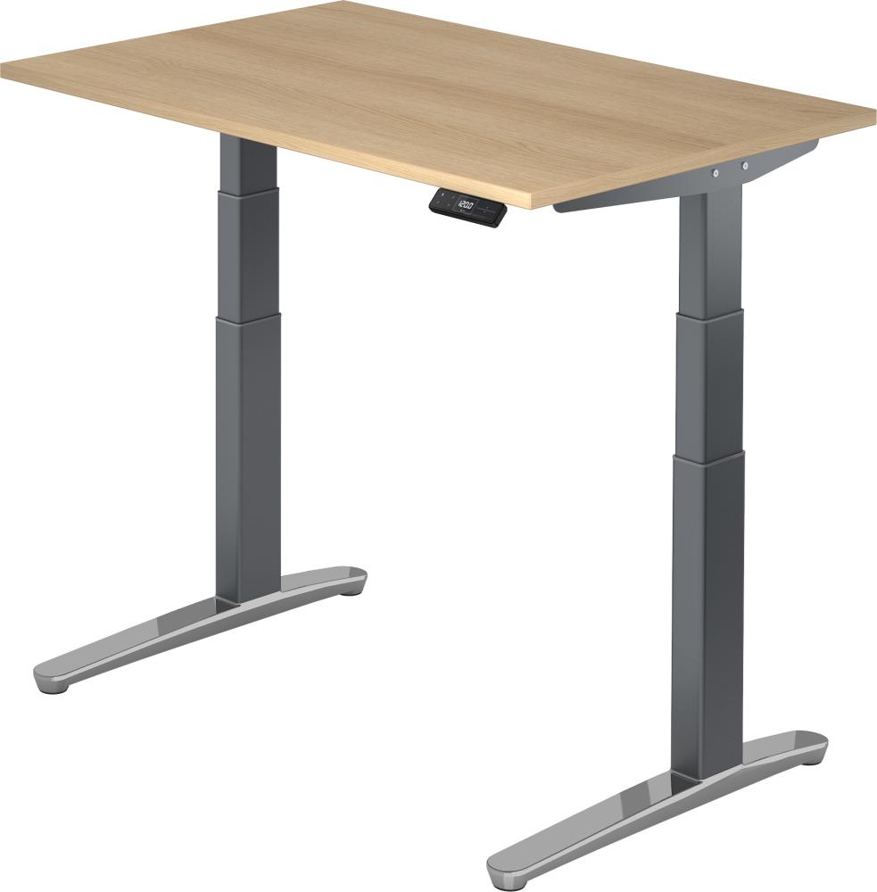 bümö elektrisch höhenverstellbarer Schreibtisch 120x80 cm mit Memory-Steuerung - Design Schreibtisch höhenverstellbar elektrisch, elektrischer Schreibtisch Eiche, Gestell graphit/alu, XBHM12-E-GC Bild 1