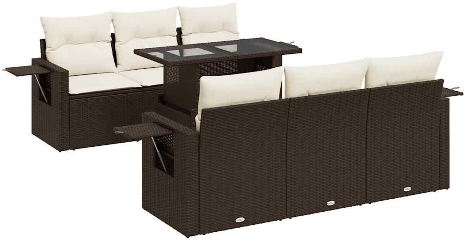 vidaXL 7-tlg. Garten-Sofagarnitur mit Kissen Braun Poly Rattan 3326424 Bild 1