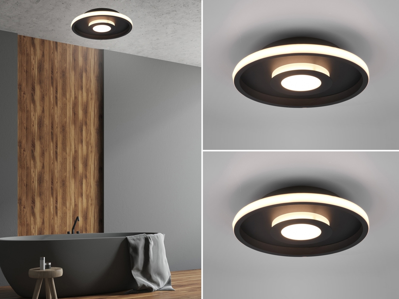 LED Deckenleuchte 2er Set Schwarz matt mit Switch Dimmer IP44, Ø 30cm Bild 1