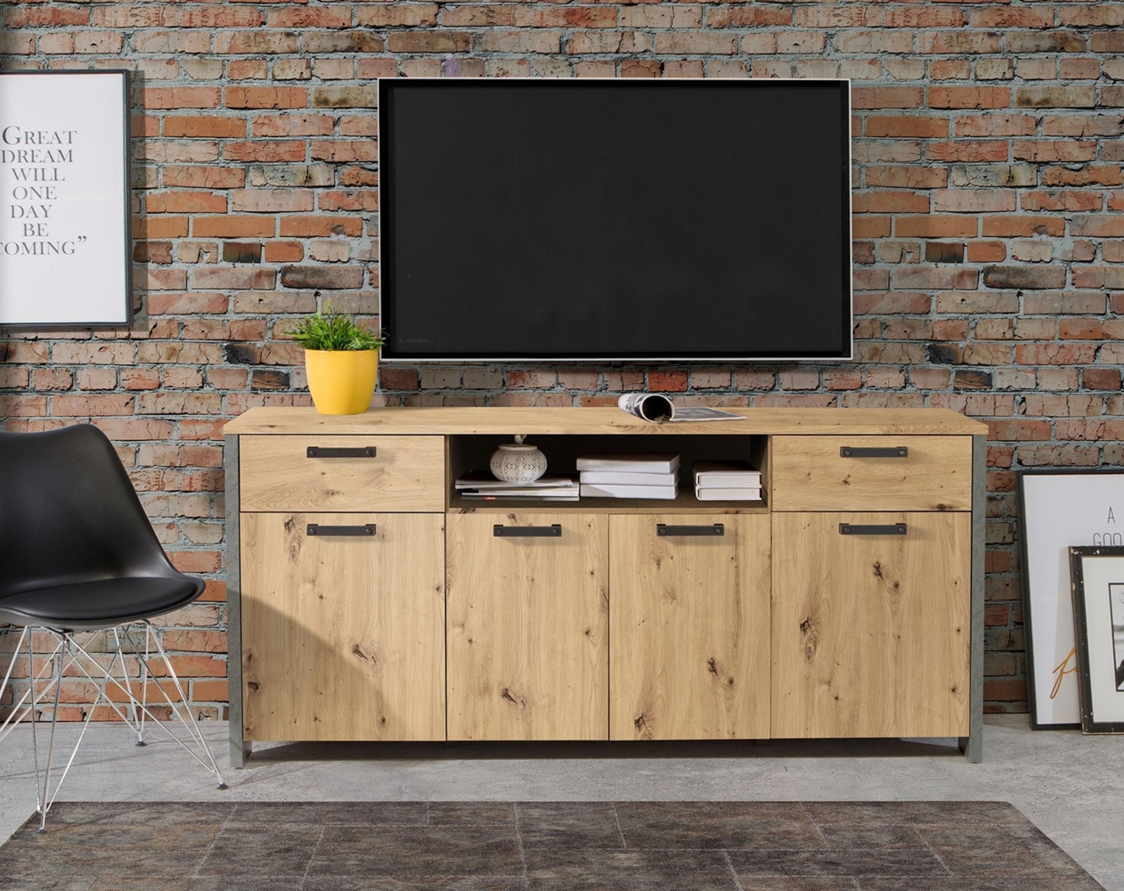 Sideboard Kommode Anrichte 186cm artisan eiche beton dunkelgrau Modern Bild 1