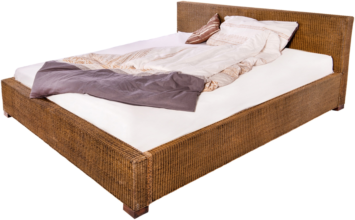 Loombett Korbbett Doppelbett aus Loom-Geflecht, Braun, 160x200 cm Bild 1