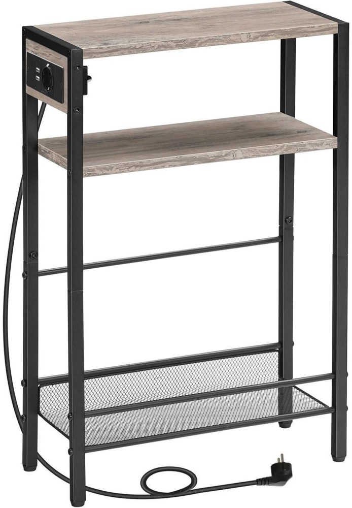 Beistelltisch mit Steckdosenleiste 3-stufiger schmaler Nachttisch mit USB Greige Bild 1