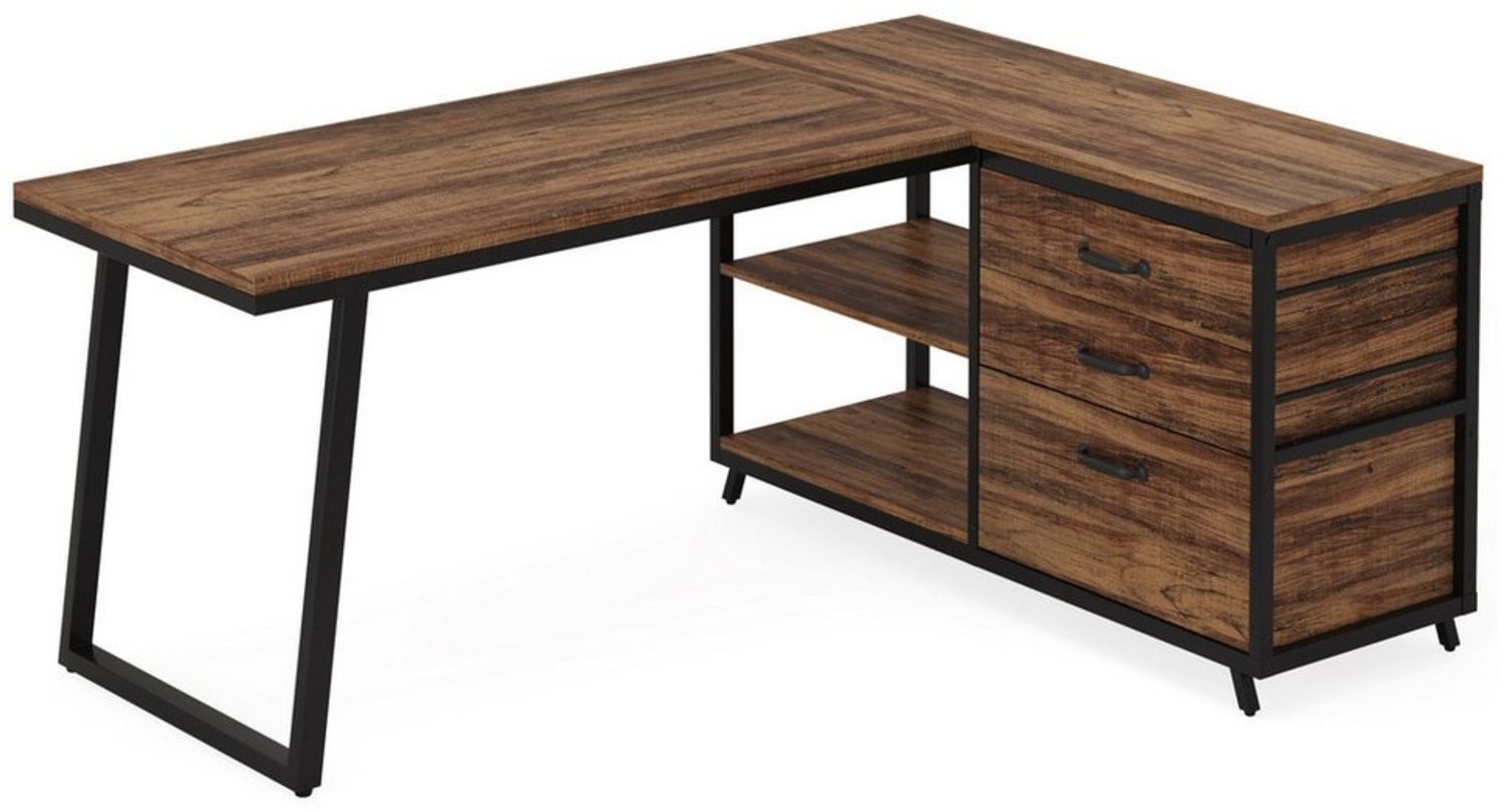 Tribesigns Schreibtisch Computertisch, Reversibel L-förm Eckschreibtisch mit 3 Schubladen Bild 1