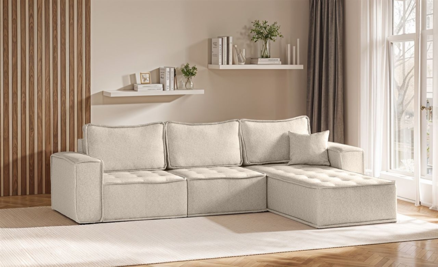 Ecksofa Modulsofa 3-teilig SANDE Stoff Alpine Beige Ottomane Rechts Bild 1