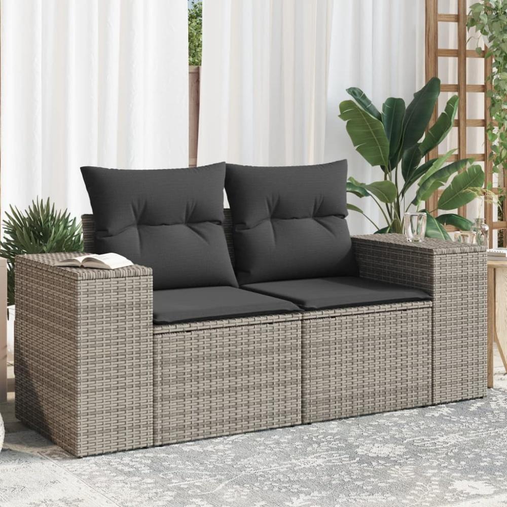 vidaXL Gartensofa 2-Sitzer mit Kissen Grau Poly Rattan 366143 Bild 1