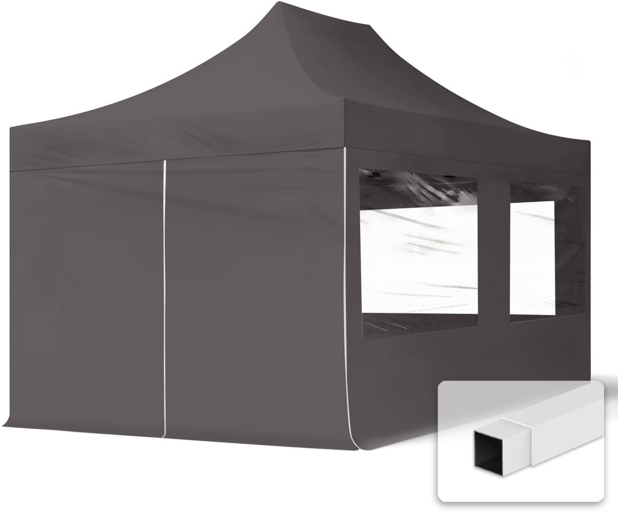 3x4,5 m Faltpavillon, ECONOMY Stahl 30mm, Seitenteile mit Panoramafenstern, dunkelgrau Bild 1