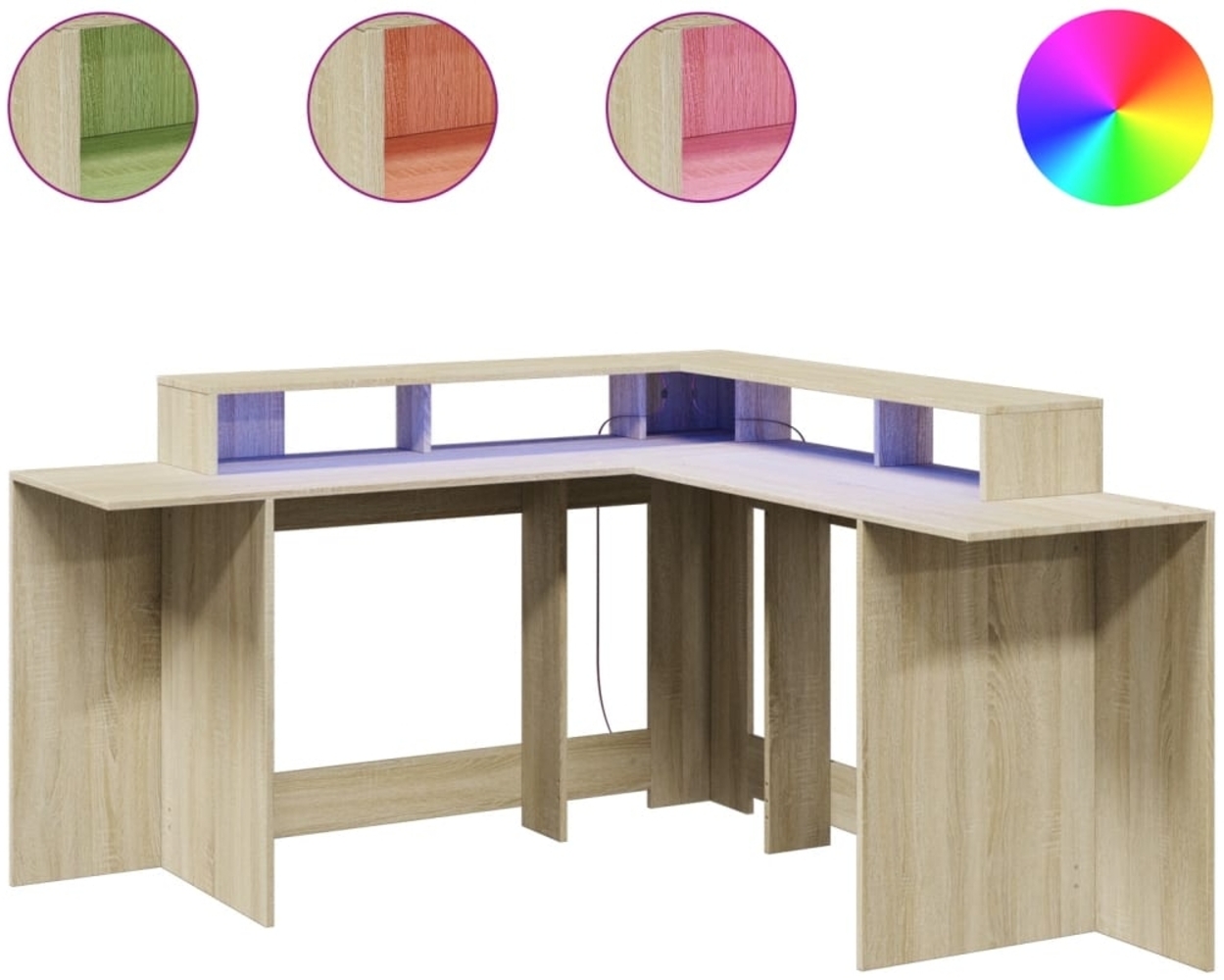 vidaXL LED-Schreibtisch Sonoma-Eiche 152x152x91 cm Holzwerkstoff 3309458 Bild 1