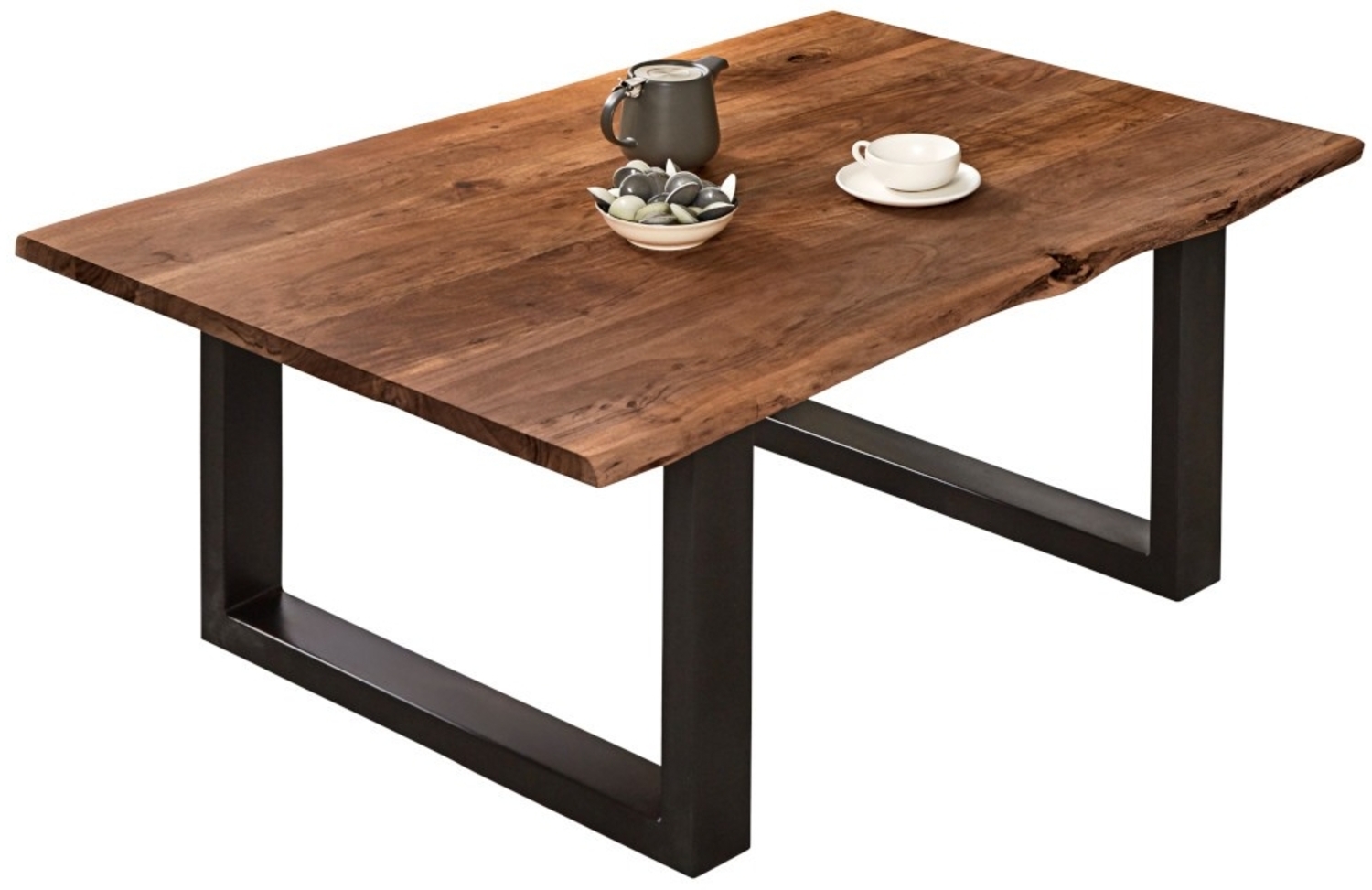 Couchtisch Baumkante massiv Akazie nussbaumfarben 140 x 75 cm schwarz BILLY 72625676 Bild 1