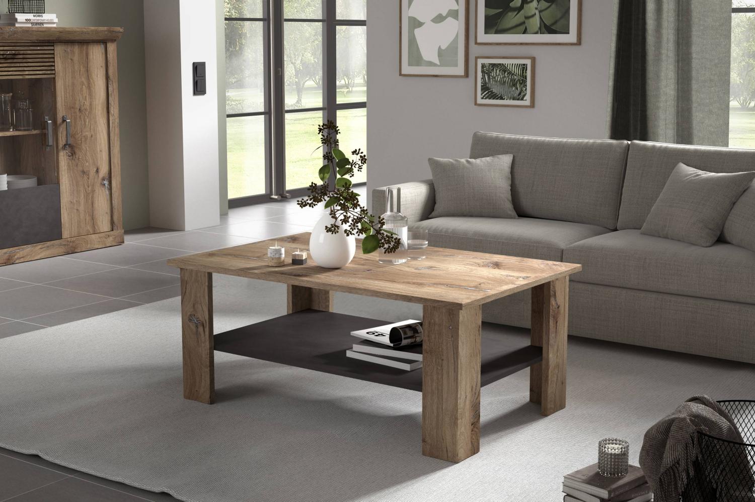 Couchtisch >PORTUM< in Braun/Grau aus Holzwerkstoff - 106,5x45,4x66,5cm (BxHxT) Bild 1