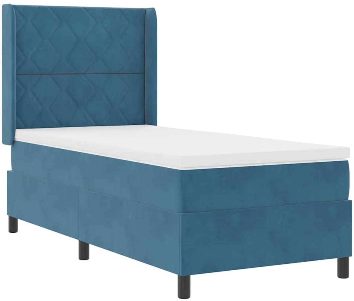 vidaXL LED Boxspringbett mit Matratze Blau 90 x 190 cm Samt 3343902 Bild 1