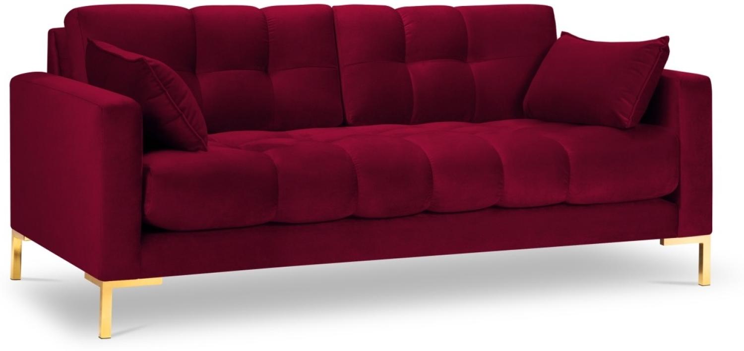 Micadoni 3-Sitzer Samtstoff Sofa Mamaia | Bezug Red | Beinfarbe Gold Metal Bild 1