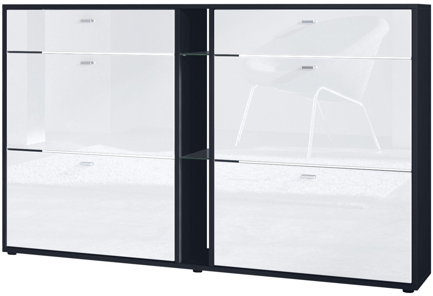 Schuhschrank Schuhkipper Today 155,5 x 95 x 28 cm, Korpus in Schwarz matt, Fronten in Weiß Hochglanz Bild 1