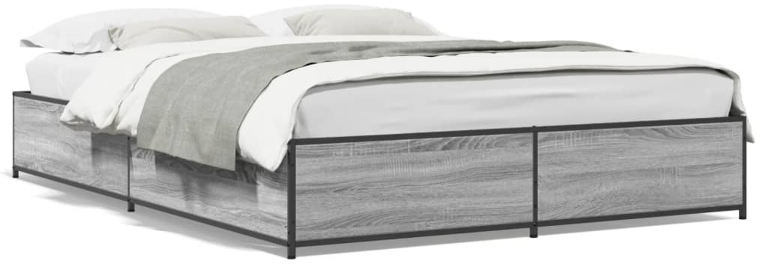 vidaXL Bettgestell Grau Sonoma 135x190 cm Holzwerkstoff und Metall 3279860 Bild 1