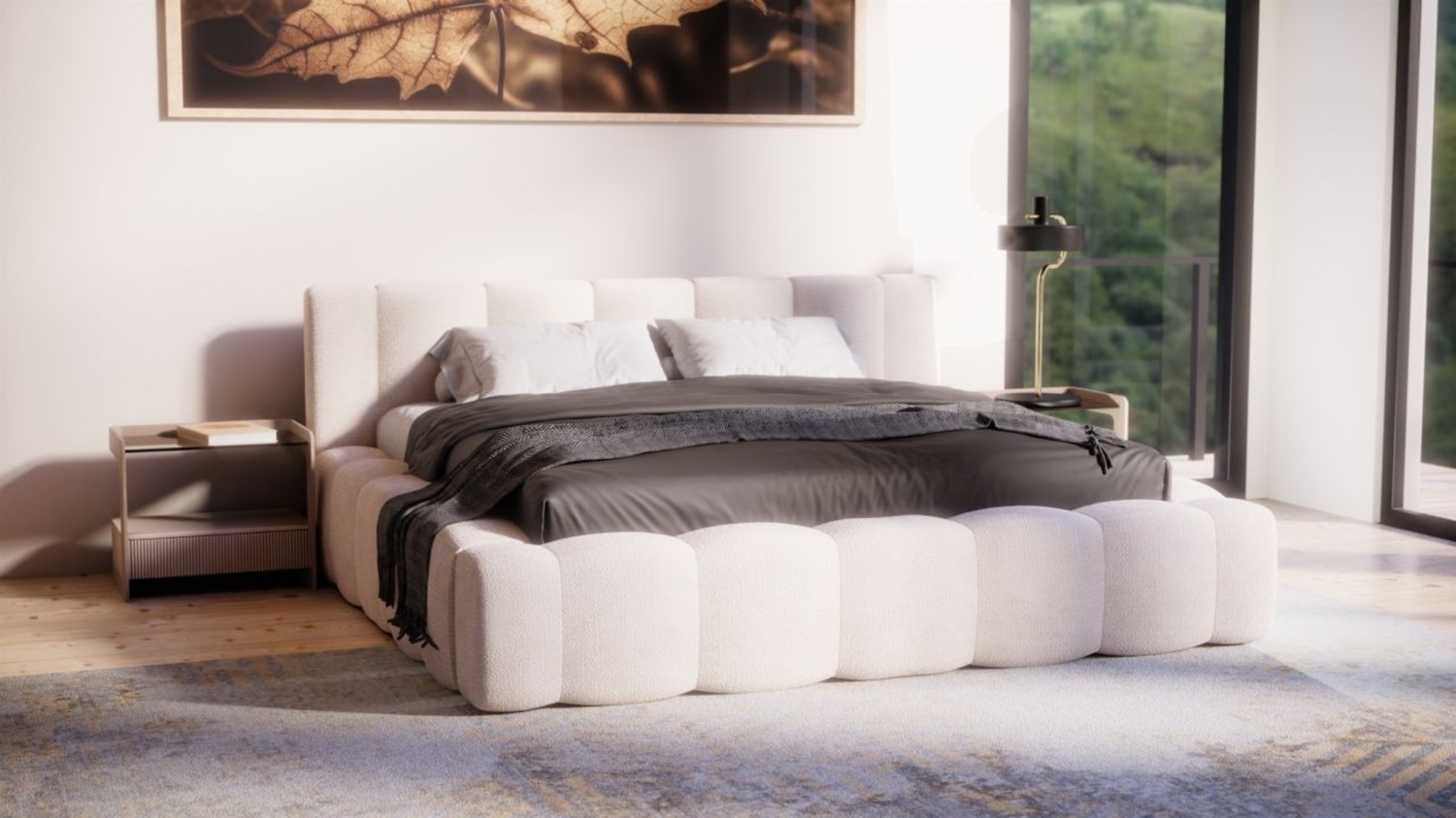 Polsterbett Doppelbett Bett LIZETH 120x200 cm in Stoff Perfect Harmony Hellbeige Bild 1