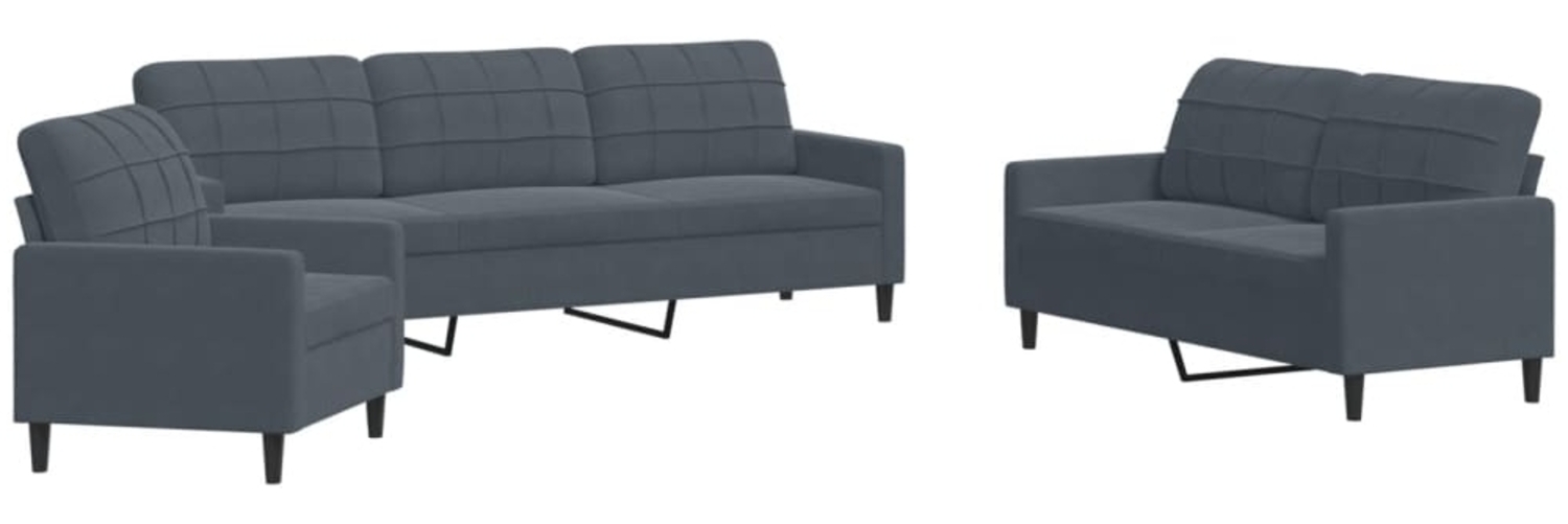 vidaXL 3-tlg. Sofagarnitur mit Kissen Dunkelgrau Samt 3278432 Bild 1