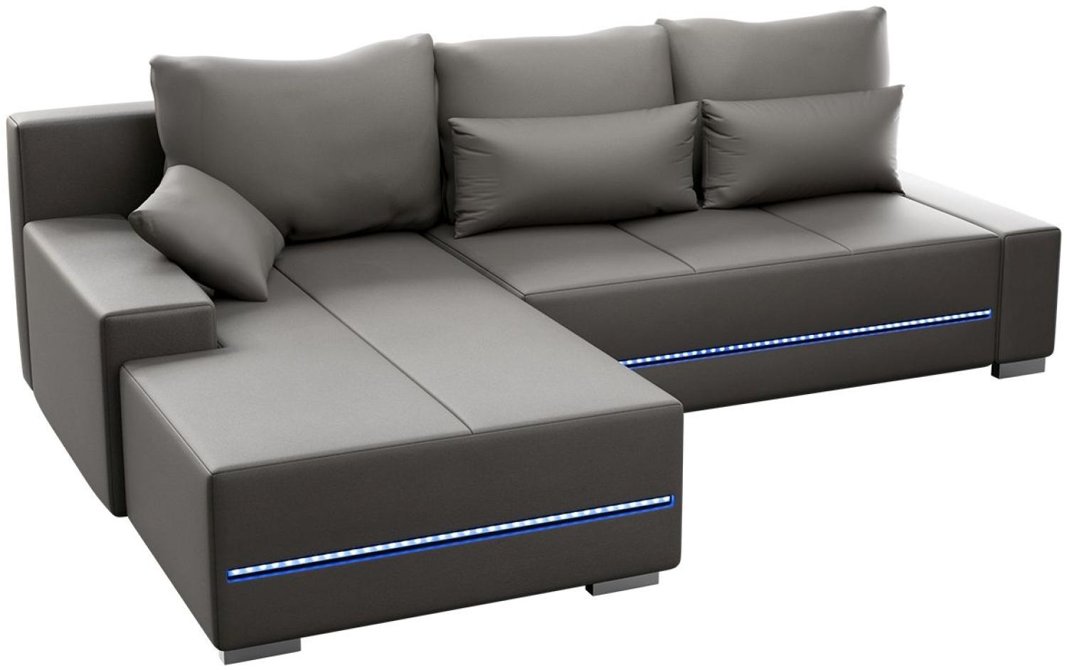 Juskys Sofa Davos Links mit Schlaffunktion - Ecksofa für Wohnzimmer mit Bettkasten & LED - Stoff Schlafsofa L Form Couch Beleuchtung - Hellgrau Bild 1