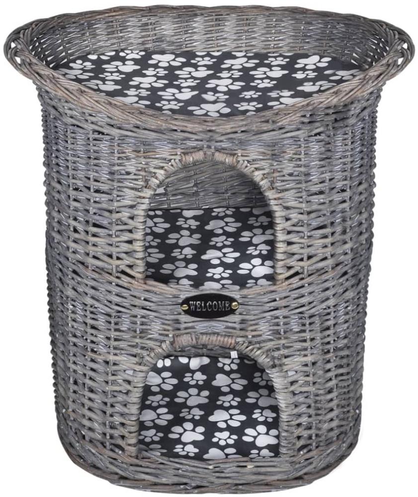 vidaXL Katzenhaus mit 2 Etagen und Kissen Weide, 58 x 42 x 62 cm, Grau Bild 1