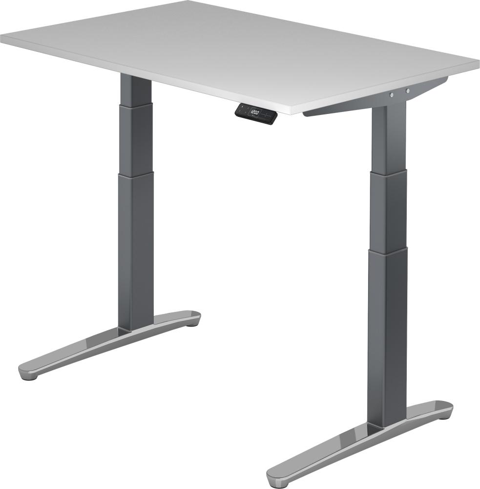 bümö® Sitz- & Stehschreibtisch Serie-XBHM elektrisch höhenverstellbar mit Memoryfunktion, Tischplatte 120 x 80 cm in weiß, Gestell in graphit / aluminium poliert Bild 1