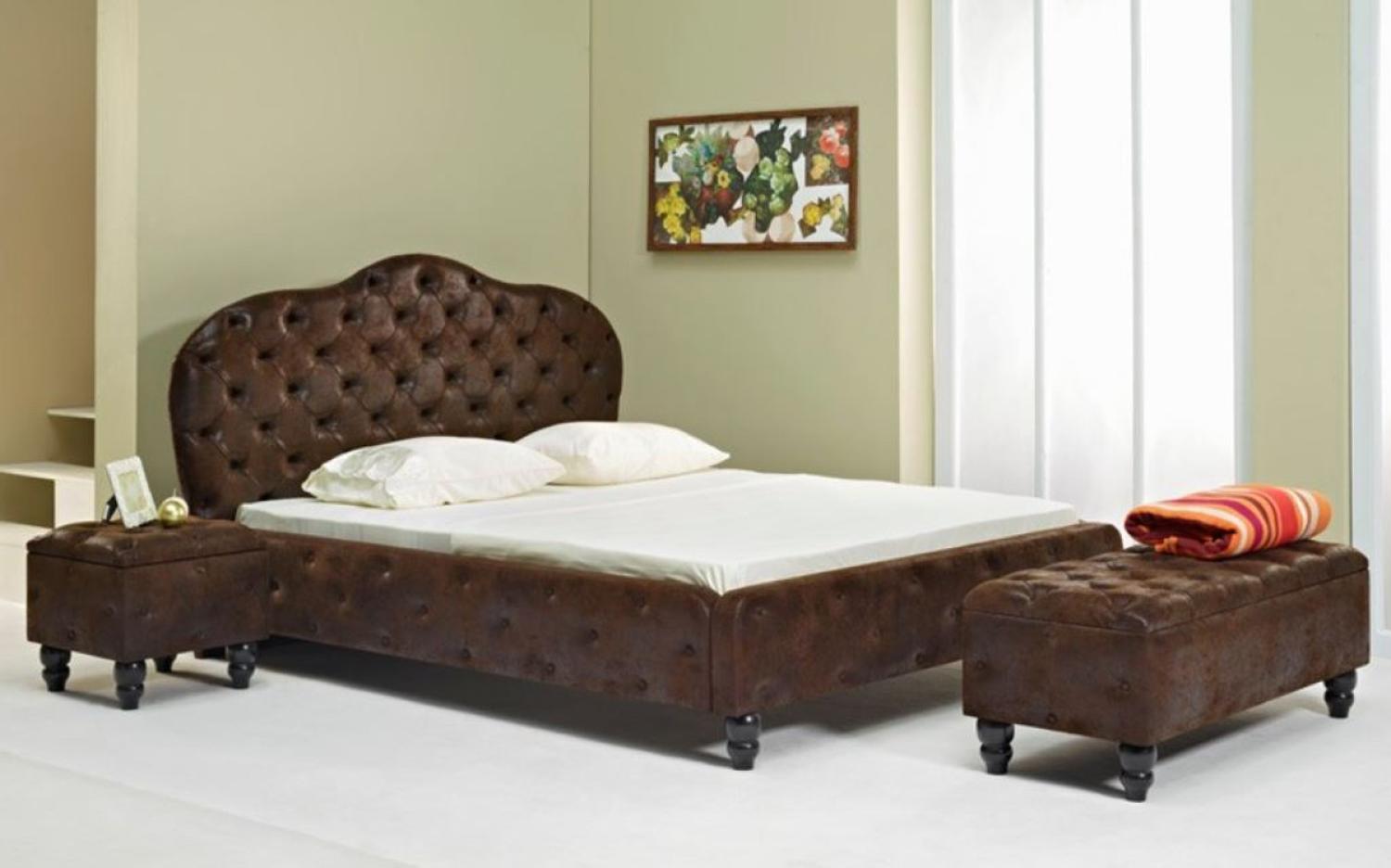 Casa Padrino Chesterfield Doppelbett Dunkelbraun / Schwarz - Verschiedene Größen - Elegantes Massivholz Bett mit Kopfteil - Chesterfield Schlafzimmer Möbel Bild 1