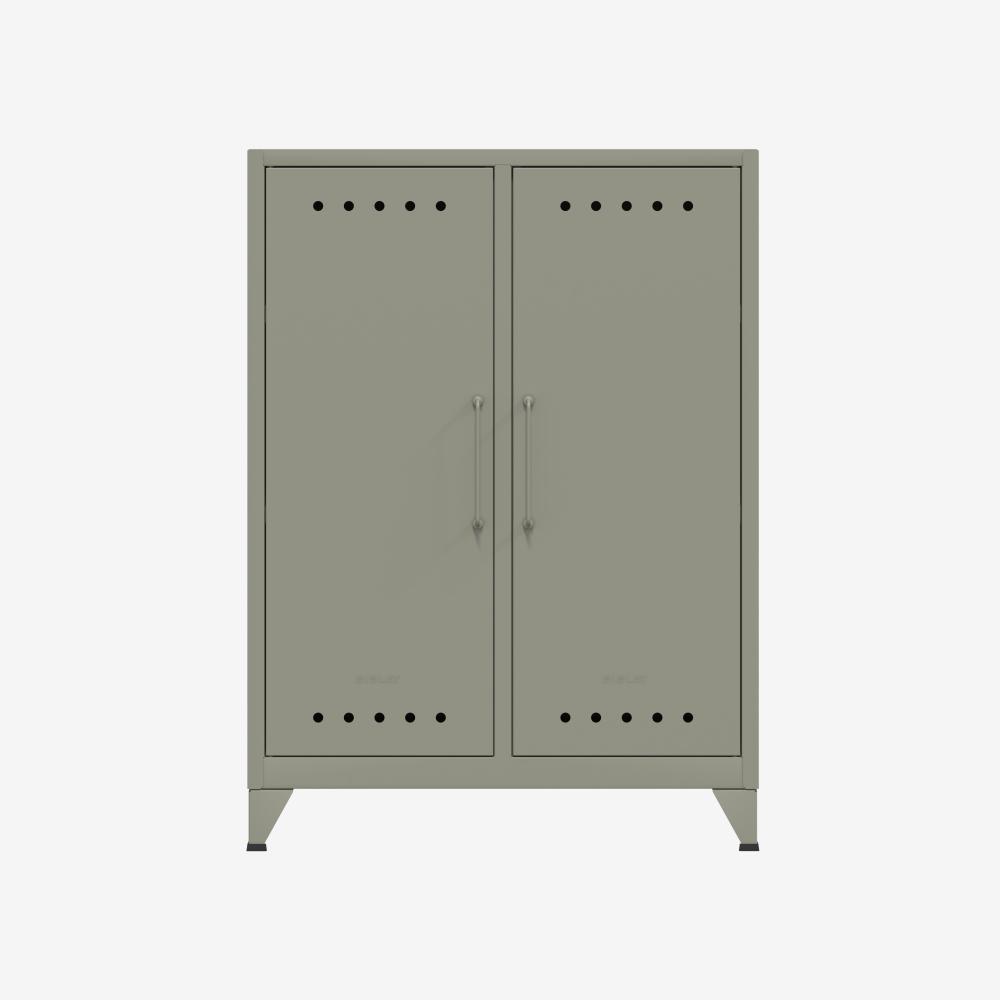 Bisley Fern Middle Sideboard, mit zwei festen Fachböden, aus hochwertigem, nachhaltigem Stahl hergestellt, 16 mm große Design Lüftungslöcher auf allen Türen, moderner und industrieller Flair, mit integrierten Füßen, H 1100 x B 800 x T 400 mm, Farbe lic... Bild 1