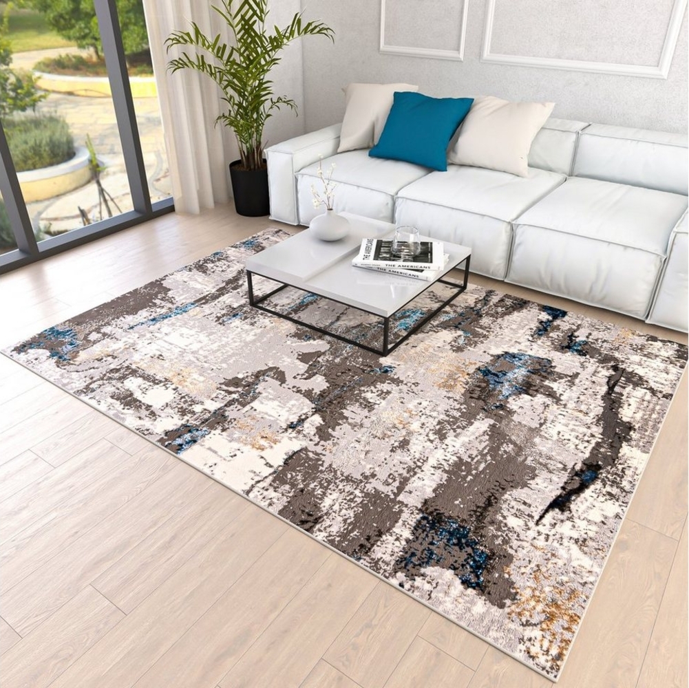 Mazovia Designteppich Modern Teppich für Wohnzimmer - Abstrakt Muster, Beige Blau Grau, 80 x 150 cm, Abstrakt, Modern, Höhe 8 mm, Kurzflor Bild 1