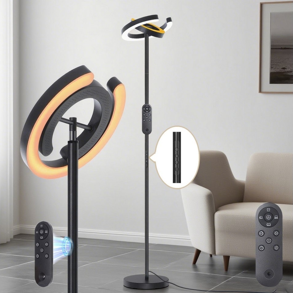 MUPOO Deckenfluter Stehlampe Wohnzimmer Moderne LED Stehlampe Dimmbar 36W, mit Stecker, 312° Drehbaren Ringlichtern für Wohnzimmer,Schlafzimmer,Büro,Hotel Bild 1