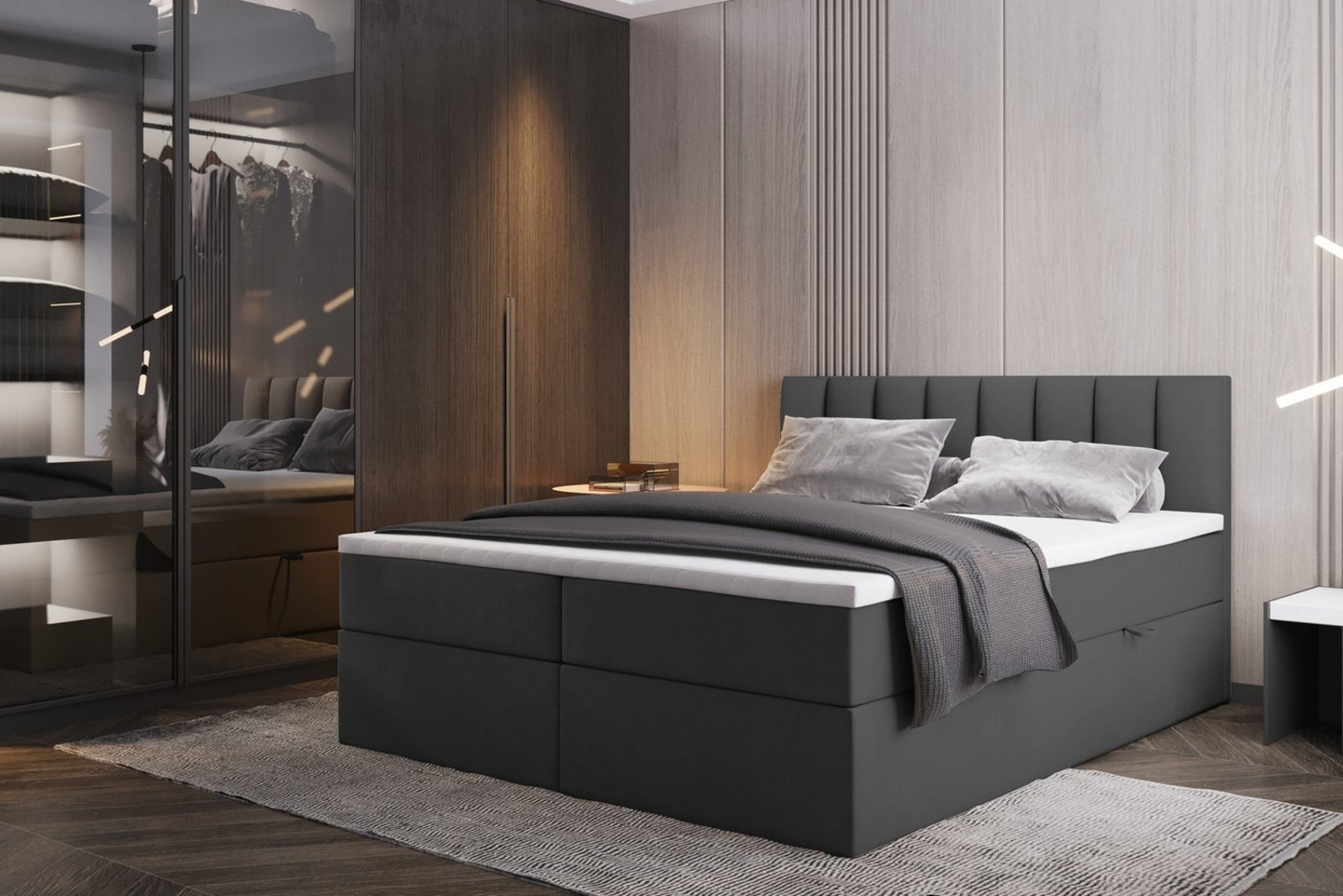 TRADA Boxspringbett PALERMO mit Topper - Bonell Matratze mit Bettkasten - Elegant Bett (Bett+Topper, Boxspringbett mit Topper), mit zwei Bettkasten und Topper Bild 1