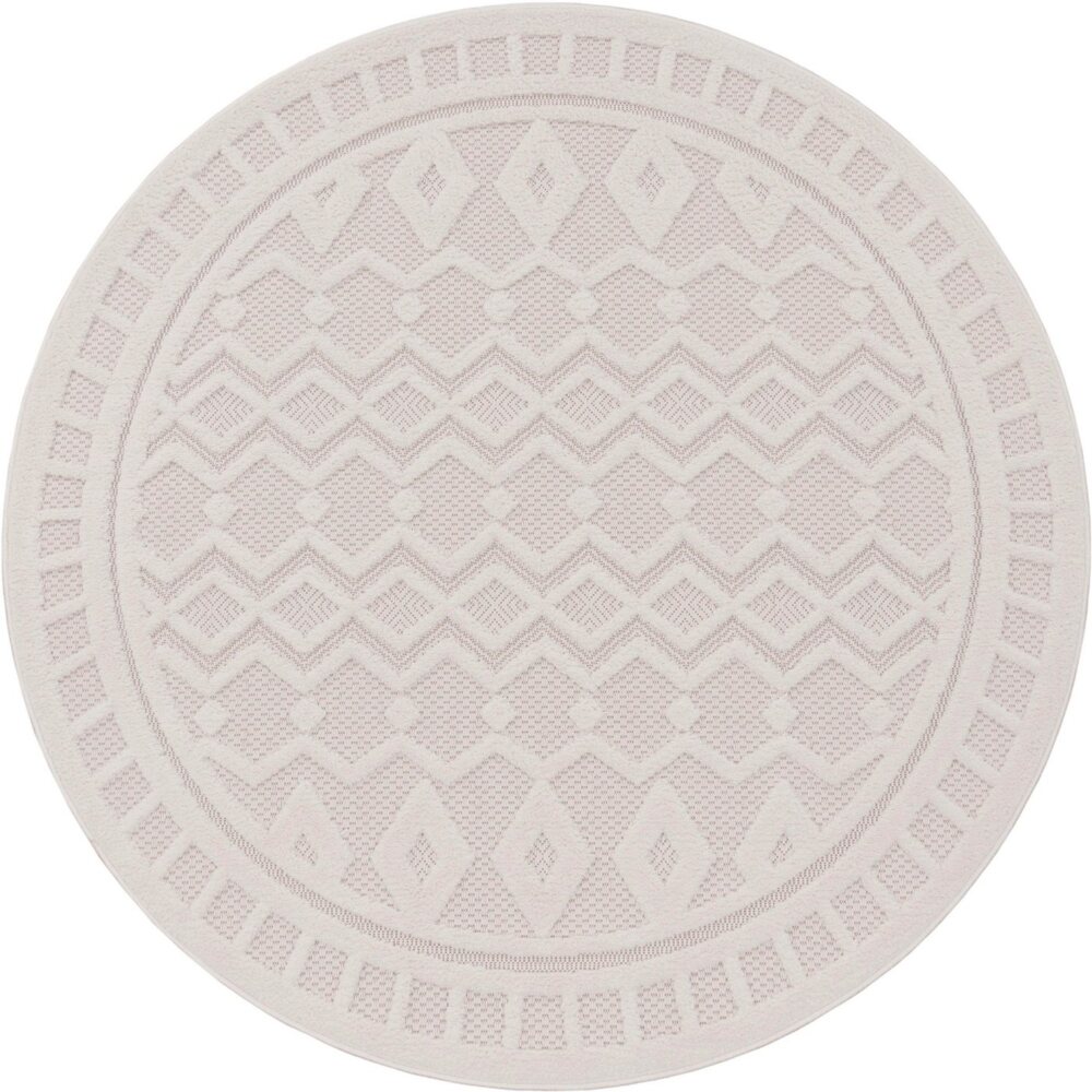 Paco Home Teppich Livorno 671, rund, Höhe: 14 mm, Uni-Farben, Scandi, Rauten Muster, Hoch-Tief Effekt, Outdoor geeignet Bild 1