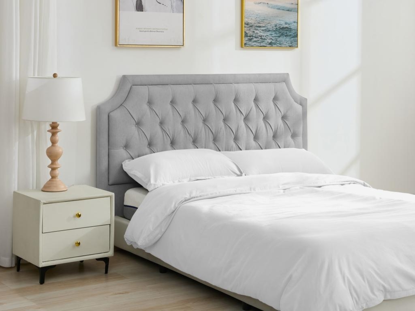 Vente-unique - Polster-Bettkopfteil - 150 cm - Stoff - Hellgrau - JOHENE Bild 1