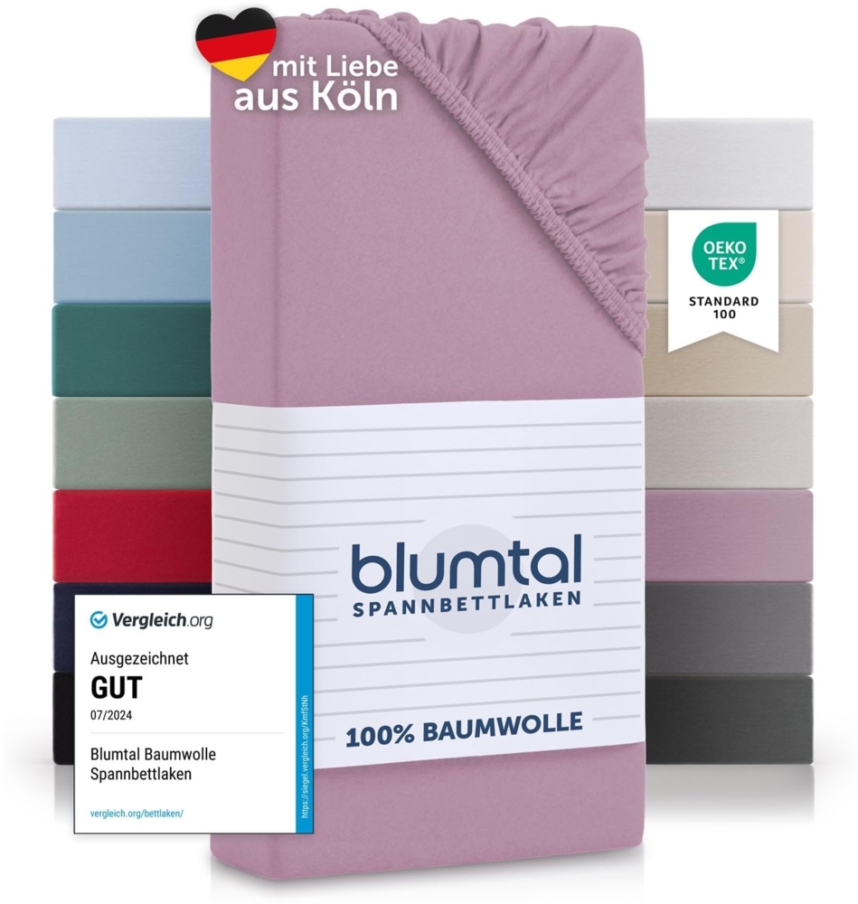 Blumtal® Baumwolle Spannbettlaken für Topper 180x200 cm Basics Jersey - Bettlaken 180x200 cm - Oeko-TEX zertifiziertes Spannbetttuch 180x200 - Topper Spannleintuch 180x200 - Betttuch - Dusty Orchid Bild 1