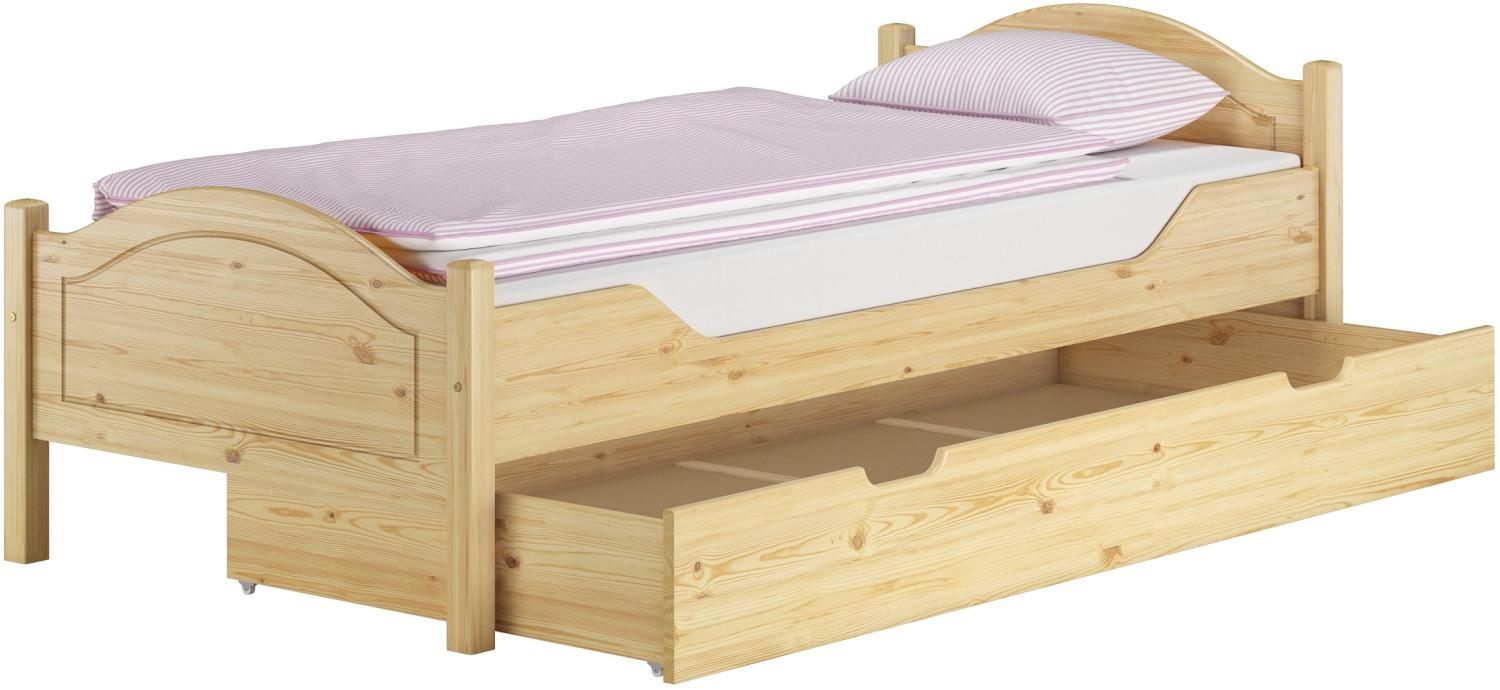 Einzelbett Massivholz Kiefer natur 90x200 Singlebett Futonbett Rollrost Bettkasten 60.30-09S4 Bild 1