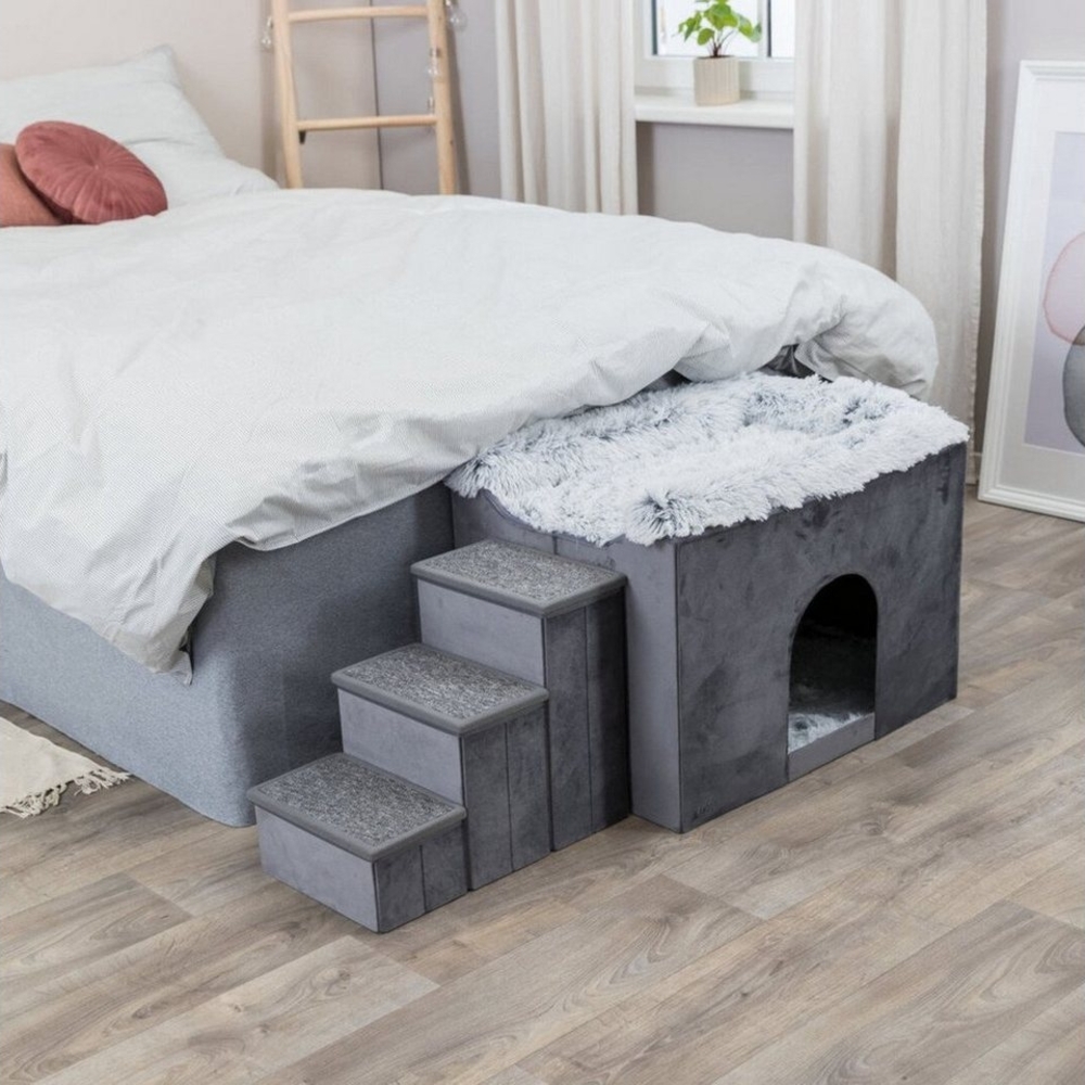 TRIXIE Schlafhöhle Höhle Harvey mit Treppe grau/weiß-schwarz für Katzen Bild 1