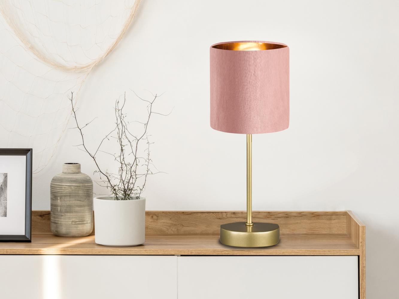 FISCHER & HONSEL LED Nachttischlampe, Dimmfunktion, LED wechselbar, Warmweiß, ausgefallen-e Design-er mit Samt Lampenschirm Rosa Gold-en, Ø 13cm Bild 1