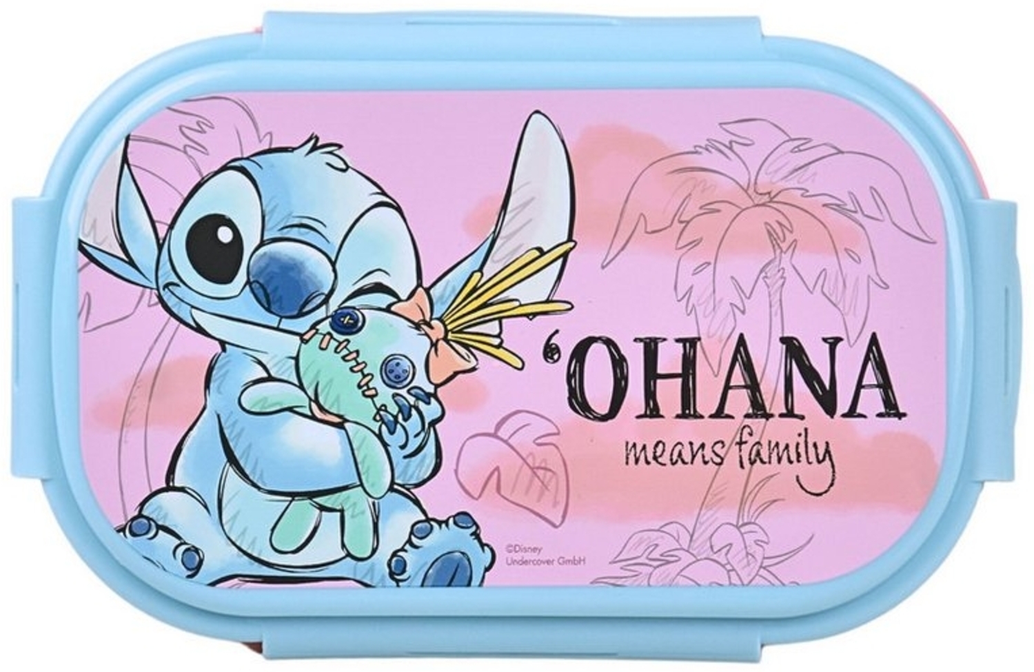 Lilo & Stitch Lunchbox OHANA means Family, Kunststoff, (2-tlg), Kinder Brotdose mit 2-Fach-Unterteilung & Göffel-Messer BPA frei Bild 1